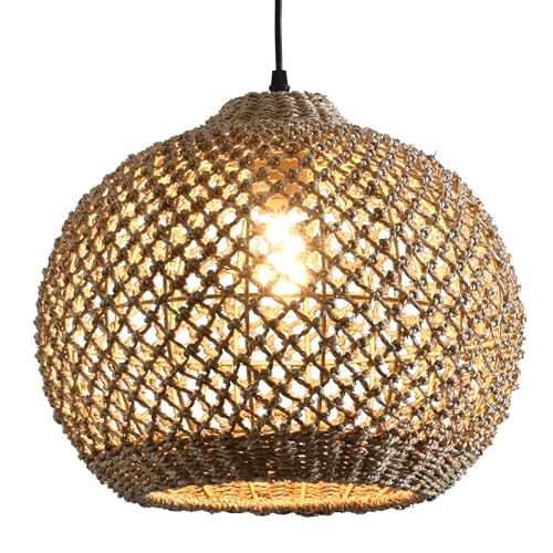 13.79" Rattan Pendant Light Fixture Farmhouse Seagrass Chandelier (1-Light 13.79 inch)