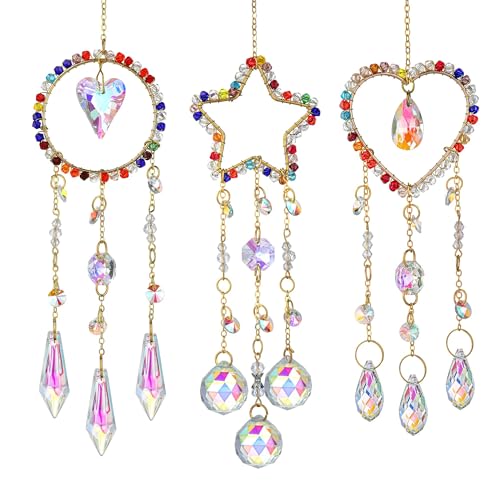 3 Pcs Crystal Suncatcher Rainbow Maker Star Heart Moon Window Decor (Colorful)