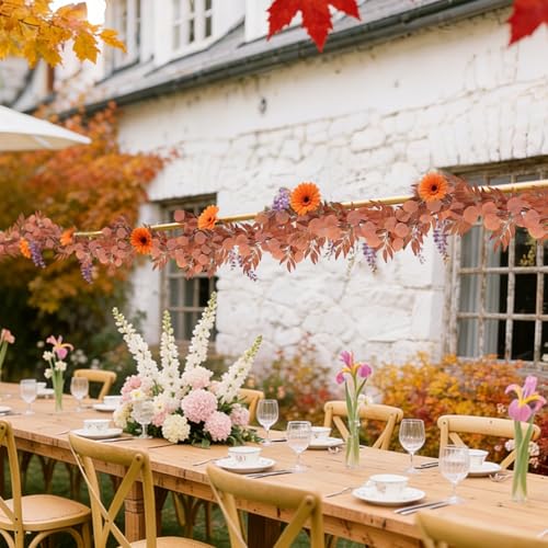 Artificial Silk Eucalyptus Vine Fall Garland with Willow Leaves 2P (Eucalyptus Leaf Orange)
