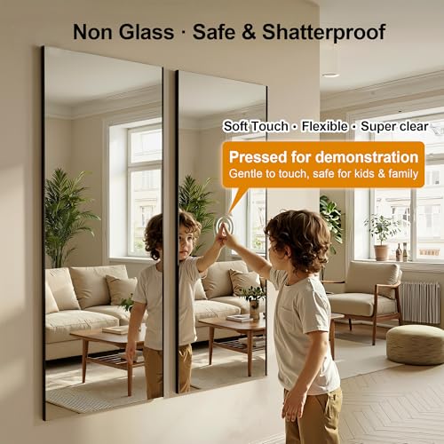 No-Nail Self-Adhesive Wall NanoMirror, 16 x 55 in, Black (Black / 55"L x 16"W)