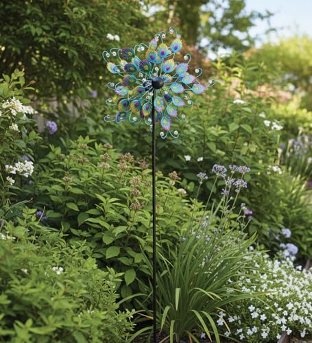 Wind Spinner Outdoor Metal Kinetic Yard Art with Stake (Peacock / Medium (70-79 Inch))