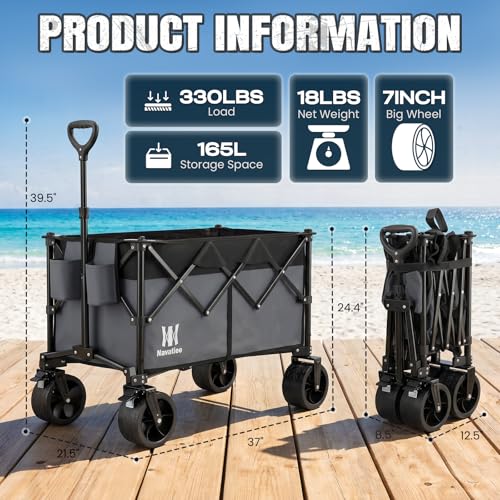 330Lbs Collapsible Folding Wagon (Gray / 165L)