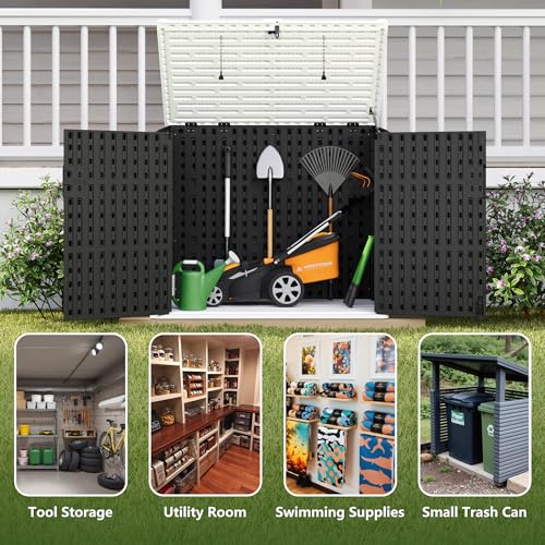 Outdoor Trash Can Storage Shed (Dark Black)