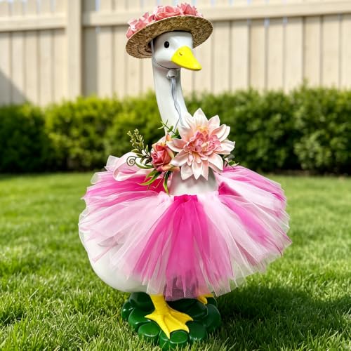 Porch Goose Outfits Statue Outdoor Decor (flower hat goose)