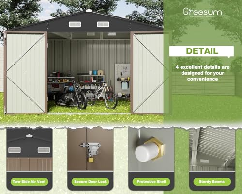 10 x 10 FT Metal Outdoor Storage Shed (10x10 / Brown)