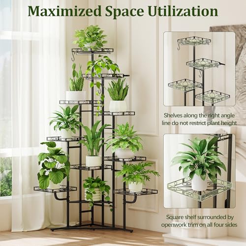 Plant Stand Indoor with Grow Lights (Black / 10-Tier with grow light)