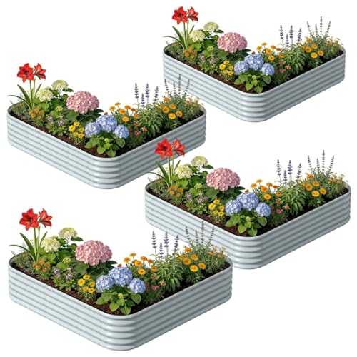 4 Pcs L Shaped Galvanized Raised Garden Bed (Gray / L-Shaped)