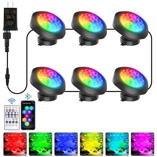Pond Lights LED Underwater 16M Colors with App and Remote 6 Pack (6 Count)