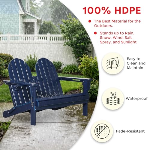 Outdoor Patio HDPE Adirondack Garden Skinny Bench (Navy Blue / 49.5IN)
