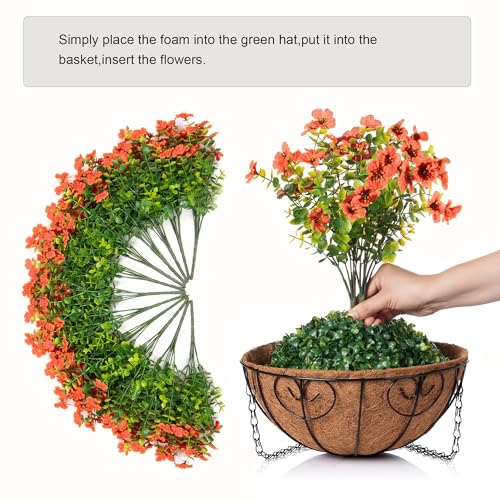 Artificial Fake Fall Hanging Plants Flowers Basket for Outdoor Decor (Orange)