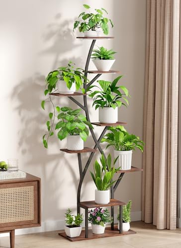 Plant Stand Indoor with Grow Lights 65" Tall Plant Shelf Corner Lighted Plant Stands for Indoor Growing Multiple Metal 8 Tiered Large S (Black-65")
