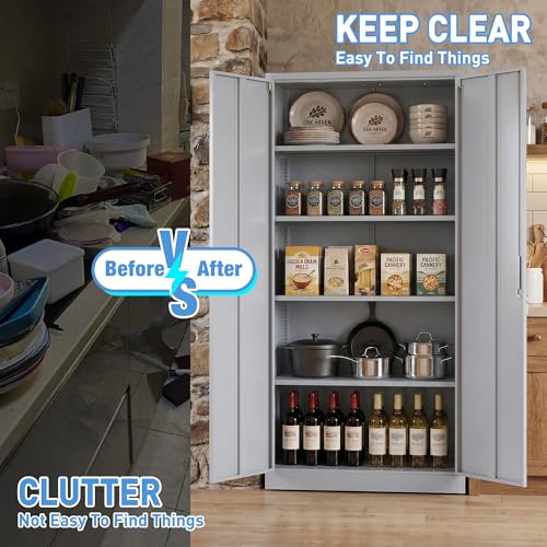 71 Inch Lockable Metal Garage Storage Cabinet with 4 Shelves (Grey / 15.75"D x 31.50"W x 70.87"H)