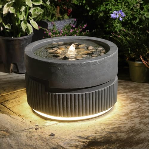 Small Modern Outdoor Water Fountain with Warm Led Light (6.1-Gray / 6.1-gray)