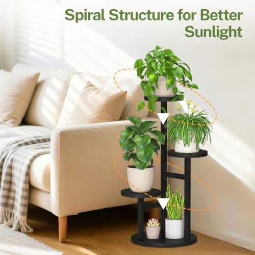 3 Tier Wood Plant Stand Indoor Outdoor Corner Tall Shelf (Pine Black / 3 Tiers)