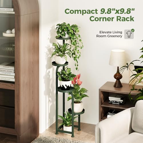 Corner Plant Stand Indoor Outdoor Tall Metal Flower Pot Stands (Dark Green / Spiral 4Tier)