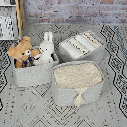 Woven Cotton Rope Storage Baskets 15x10x9.3" 3 Pack Grey (Grey)