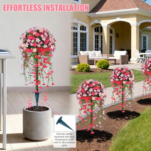 2PCS Fake Topiary Bushes with Pink Morning Glory Flowers (Pink Morning Glory)