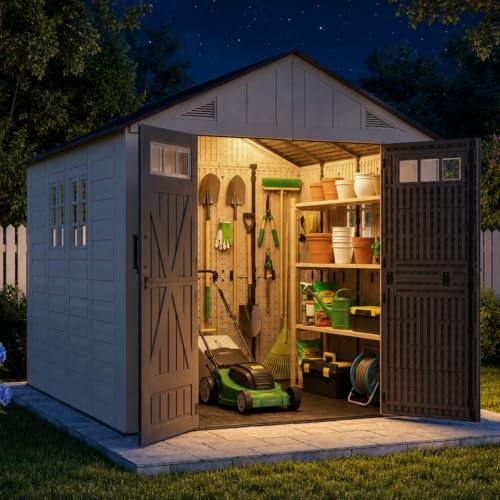8x8 Ft Outdoor Storage Shed with Lighe & Floor (8x8)