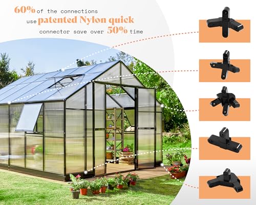 12x13.5x9 FT Polycarbonate Greenhouse with Quick (12x13.5x9 FT)