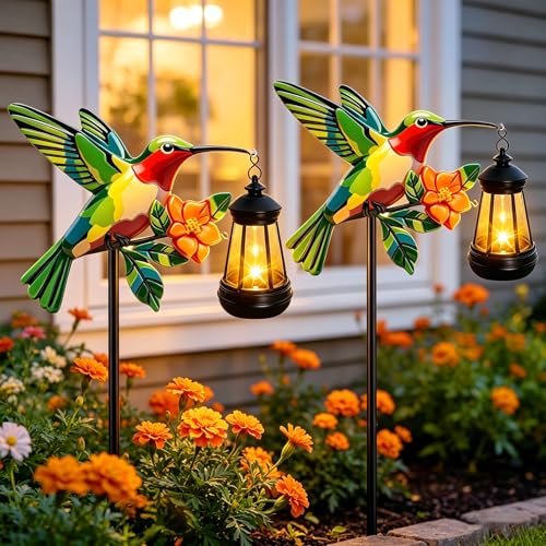 2 Pack Hummingbird Solar Garden lights Outdoor Waterproof