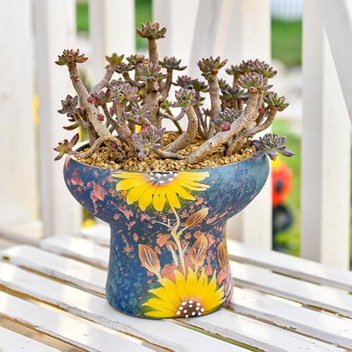 7.5 Inch Large Succulent Plant Pots (Blue & Yellow (Dia.: 7.5inch & H: 5.7inch))