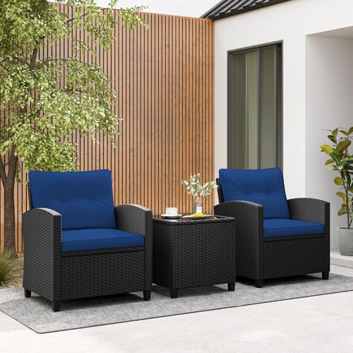 3 Piece Patio Furniture Set (Black-navy)
