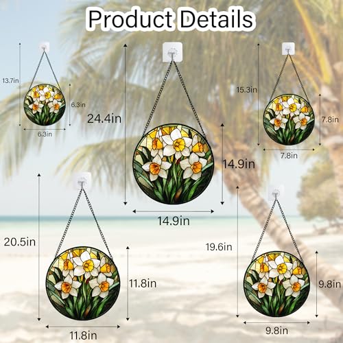 Stained Glass Window Hanging Daffodil Suncatcher Gifts for Women 6.3"