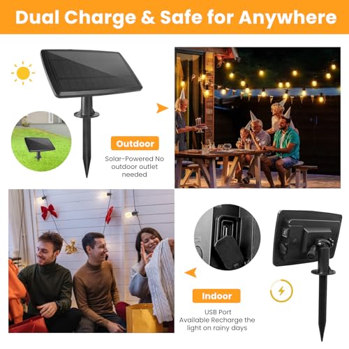 104FT(98+6) Solar String Lights Outdoor Waterproof, Solar Powered Patio Light with 30+2 Dimmable S14 Edison Bulbs Shatterproof & Remote Control, Solar String Lights for Outside Garden Backyard (104FT)