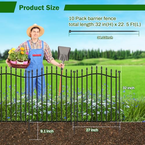 Garden Metal Fence 32" H x 22.5'L Decorative Dog Outdoor Yard Panels (32 in(H))