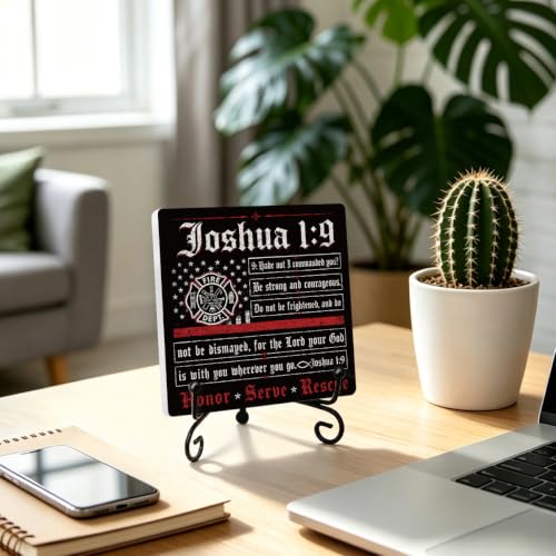 Firefighters Gift for Men Home Office Book Shelf Table Decor 6.3x6.3 In 03 (Multicolor 1732 / Wooden sign with iron frame（6.3 x 6.3 inches）)