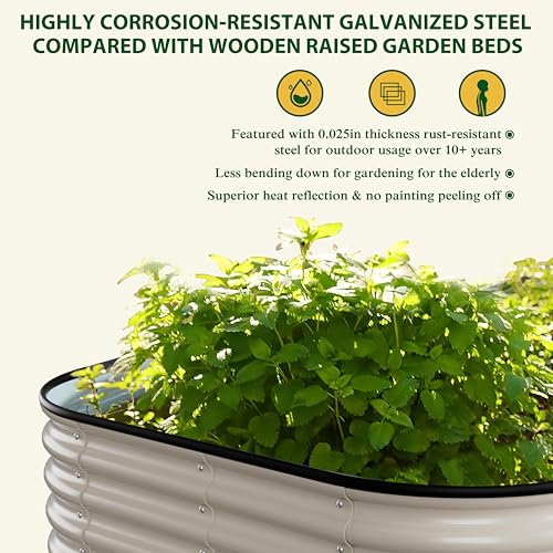 8x4x1FT Galvanized Raised Garden Bed with Support Rods (Ivory White / 8x4x1FT)