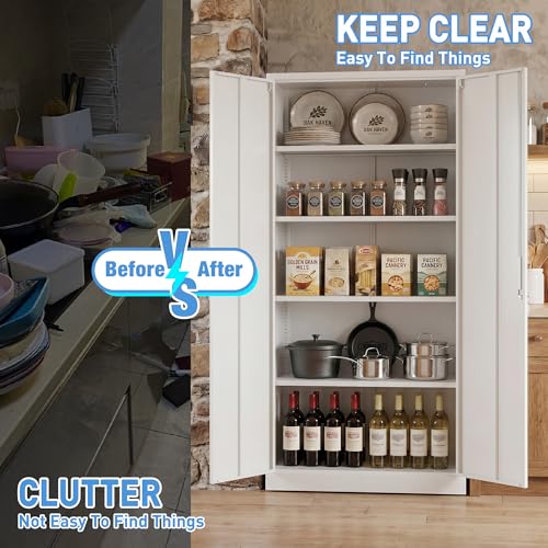 71 Inch Lockable Metal Storage Cabinet (White / 15.75"D x 31.50"W x 70.87"H)
