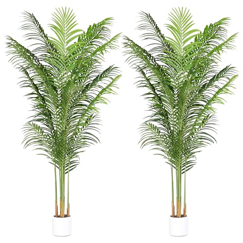 Artificial Palm Tree for Home Decor Indoor 6.6Ft Large Tall Fake Plants Faux Tropical Areca Palm Silk Floor Plant in Pot Living Room Office Garden Decoration Housewarming Gift (6.6 Feet)
