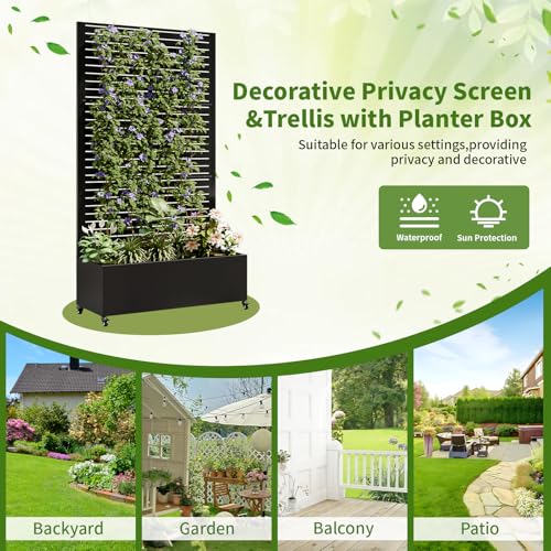 Metal Planter Box with Trellis and Wheels