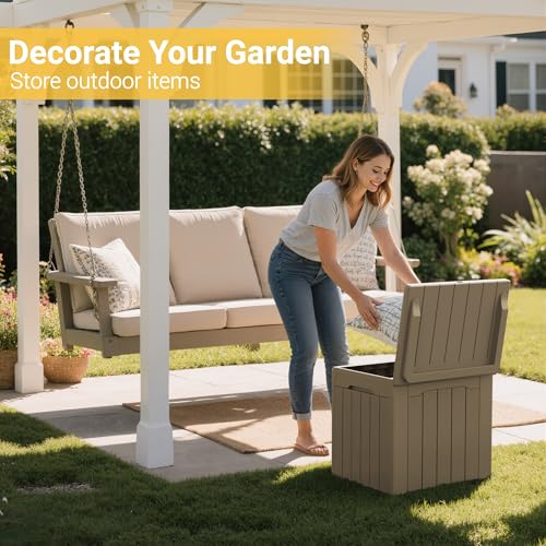 Outdoor Storage Box 31 Gallon Storage Box with Lid for Patio Furniture (31 Gallon / Light Coffee)