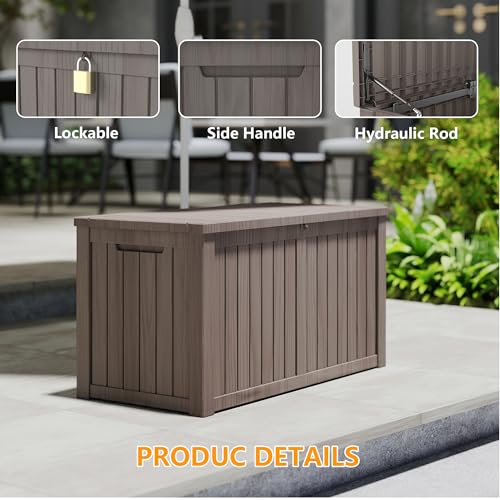 180 Gallon Deck Boxes Outdoor Waterproof (Light Brown / 180 GAL)