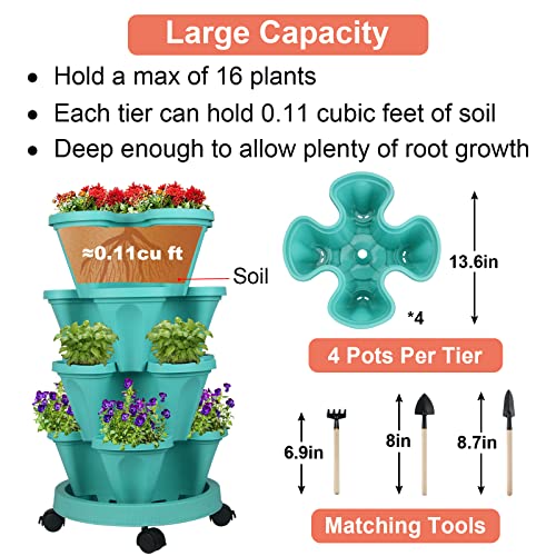 Vertical Planter Tower (Teal / 4 Tier)