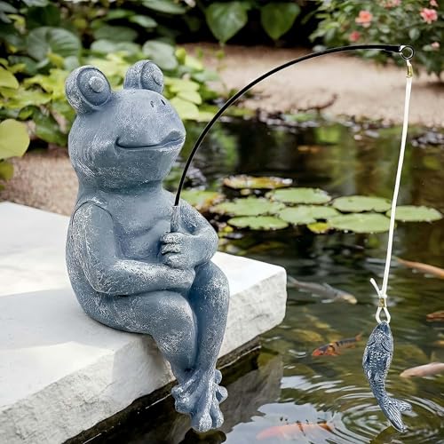 9.5" Frog Fishing Garden Sculptures & Statues (Gray)
