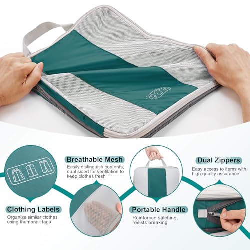 10 Set Compression Packing Cubes for Travel Essentials (Dark Blue Green)