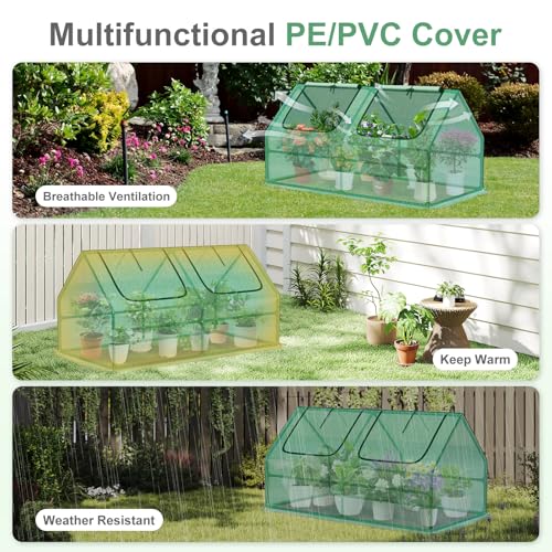 4 x 2 x 2 ft Mini Greenhouse with 2 Zipper Doors (Green / 4 x 2 x 2 ft)