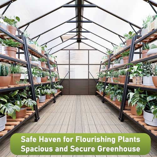 8x14 FT Wooden Walk in Polycarbonate Greenhouse for Outdoors (Brown / 8x14 FT)