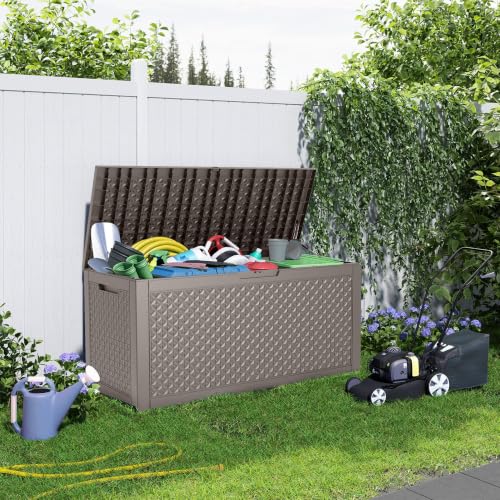120 Gallon Waterproof Outdoor Resin Deck Box (Grey / 121 Gallon)