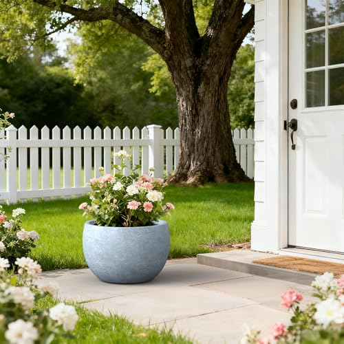 Large Round Bowl Blue Gray Concrete Planter 20" Dia (Gray / 19.9" d)
