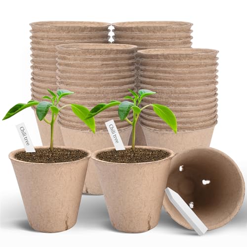 Peat Pots 60 Pack Plant Starter Round Nursery Pot with Drainage Holes (3.15 Inch)