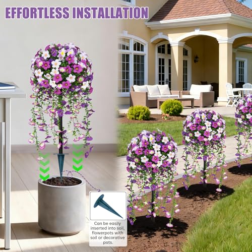 36" 2PCS Fake Topiary Bushes with Purple Morning Glory Flowers (Purple Morning Glory)