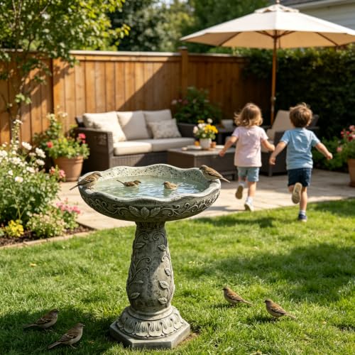 23.62" H Modern Resin fiber Outdoor Bird Bath (23.62''H)