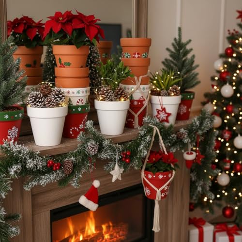 White 4 Inch Terracotta Clay Pots with Drainage Holes (White)
