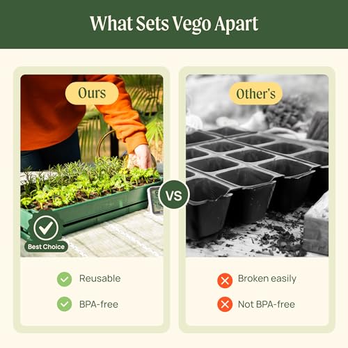 2 Set 76 Cells Seed Starter 10" x 20" Tray Stackable Seedling Starting Germination Trays for Plants Planting Vegetables Herbs Flowers (2 Pack / 76 Cells Stackable Tray)