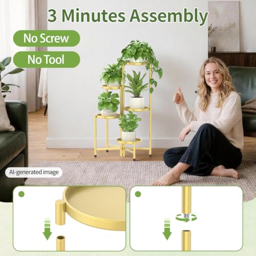 Plant Stand Indoor with 10 Inch Large Metal Tray (Standard Gold / 5 Tier)