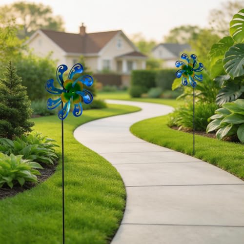 2 Packs 10" Outdoor Metal Wind Spinner (2-Blue)